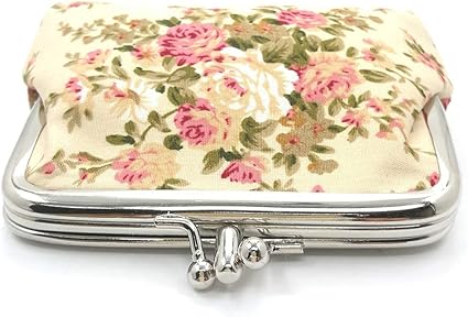 Vintage Floral Coin Purse | Women’s Mini Kiss Lock Wallet | Ivory Fabric Pouch with Flowers | Elegant Everyday Gift