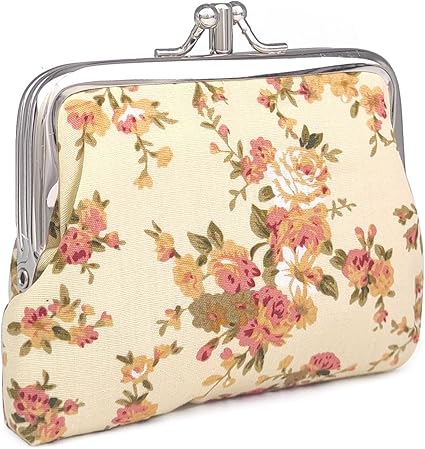 Vintage Floral Coin Purse | Women’s Mini Kiss Lock Wallet | Ivory Fabric Pouch with Flowers | Elegant Everyday Gift