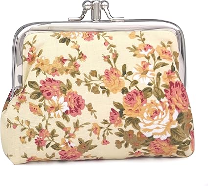 Vintage Floral Coin Purse | Women’s Mini Kiss Lock Wallet | Ivory Fabric Pouch with Flowers | Elegant Everyday Gift