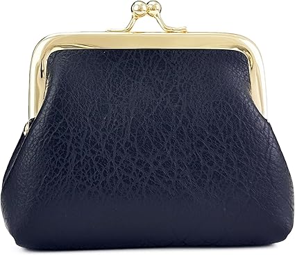 Vintage Leather Coin Purse | Mini Kiss Lock Wallet in Deep Blue with Gold Frame | Unisex Pouch for Coins, Keys & Accessories