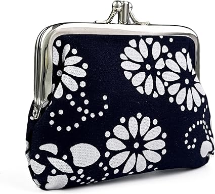 Vintage Black & White Floral Coin Purse | Retro Kiss Lock Wallet | Women’s Mini Pouch for Coins, Keys & Accessories | Elegant Gift