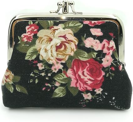 Vintage Floral Coin Purse | Small Retro Fabric Pouch with Metal Kiss Lock | Women’s Mini Wallet for Coins, Keys, Jewelry & Gifts