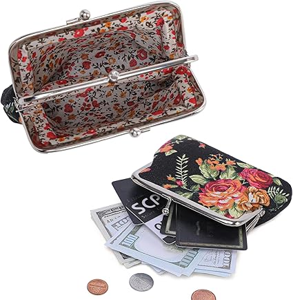 Vintage Floral Coin Purse | Small Retro Fabric Pouch with Metal Kiss Lock | Women’s Mini Wallet for Coins, Keys, Jewelry & Gifts