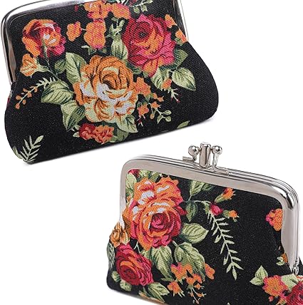 Vintage Floral Coin Purse | Small Retro Fabric Pouch with Metal Kiss Lock | Women’s Mini Wallet for Coins, Keys, Jewelry & Gifts
