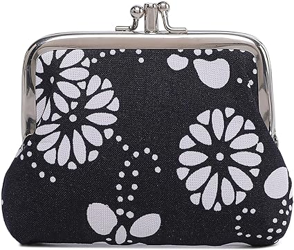 Vintage Black & White Floral Coin Purse | Retro Kiss Lock Wallet | Women’s Mini Pouch for Coins, Keys & Accessories | Elegant Gift