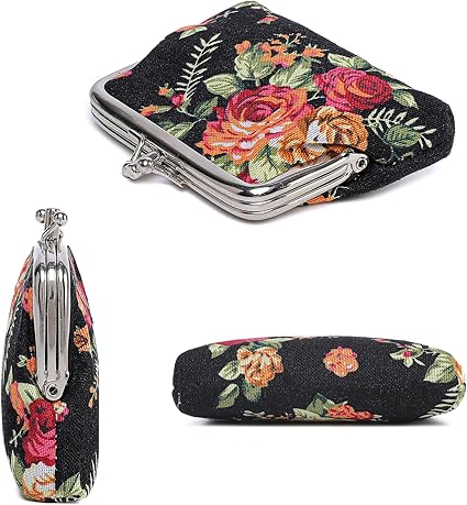 Vintage Floral Coin Purse | Small Retro Fabric Pouch with Metal Kiss Lock | Women’s Mini Wallet for Coins, Keys, Jewelry & Gifts